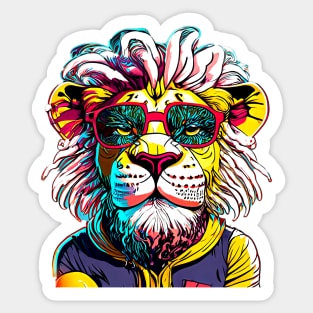 Majestic Mane and Street Chic: Lion's Urban Portrait Sticker